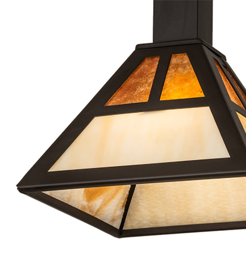 Meyda Lighting "T" Mission 14" Oil Rubbed Bronze Pendant Light With Beige & Amber Mica Shade Glass