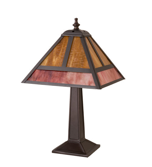 Meyda Lighting "T" Mission 16" Craftsman Brown Accent Table Lamp With Red & Amber Shade Glass