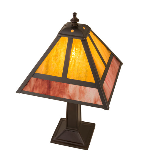 Meyda Lighting "T" Mission 16" Craftsman Brown Accent Table Lamp With Red & Amber Shade Glass