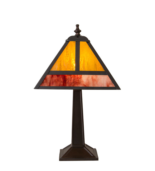 Meyda Lighting "T" Mission 16" Craftsman Brown Accent Table Lamp With Red & Amber Shade Glass