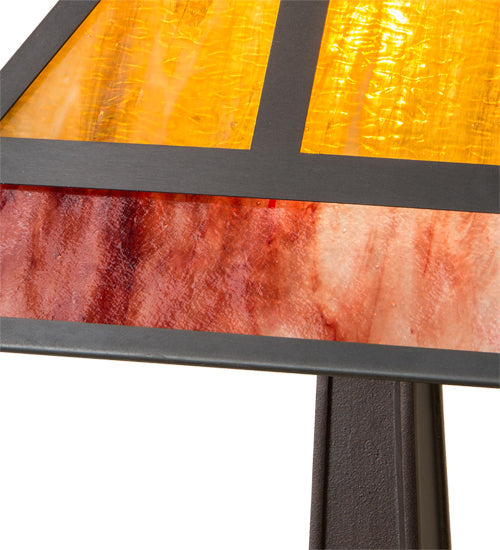 Meyda Lighting "T" Mission 16" Craftsman Brown Accent Table Lamp With Red & Amber Shade Glass