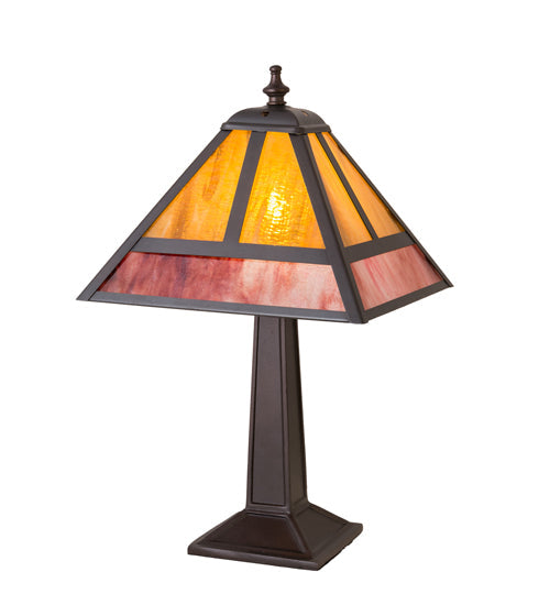 Meyda Lighting "T" Mission 16" Craftsman Brown Accent Table Lamp With Red & Amber Shade Glass