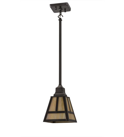 Meyda Lighting T Mission 165699 9" Craftsman Brown Mini Pendant Light With Beige Iridescent Shade Glass