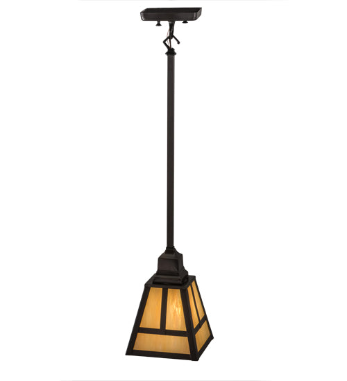 Meyda Lighting T Mission 165699 9" Craftsman Brown Mini Pendant Light With Beige Iridescent Shade Glass