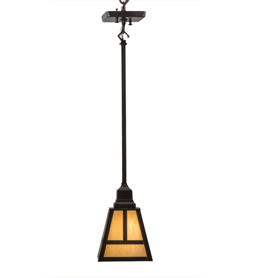 Meyda Lighting T Mission 165699 9" Craftsman Brown Mini Pendant Light With Beige Iridescent Shade Glass