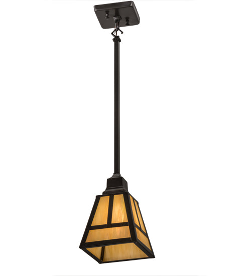 Meyda Lighting T Mission 165699 9" Craftsman Brown Mini Pendant Light With Beige Iridescent Shade Glass