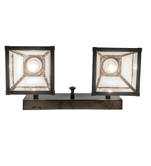 Meyda Lighting "T Mission" 17" 2-Light Antique Brass Vanity Light With White Baroque Swirl Shade Glass