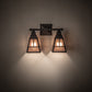 Meyda Lighting "T" Mission 17" 2-Light Costello Black Hand Rubbed Iron Vanity Light With Silver Mica Shade Glass
