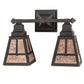 Meyda Lighting "T" Mission 17" 2-Light Costello Black Hand Rubbed Iron Vanity Light With Silver Mica Shade Glass