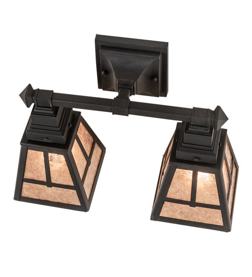 Meyda Lighting "T" Mission 17" 2-Light Costello Black Hand Rubbed Iron Vanity Light With Silver Mica Shade Glass