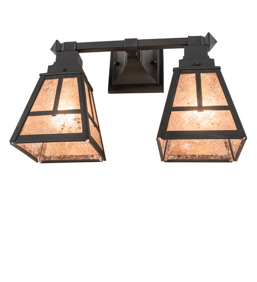 Meyda Lighting "T" Mission 17" 2-Light Costello Black Hand Rubbed Iron Vanity Light With Silver Mica Shade Glass