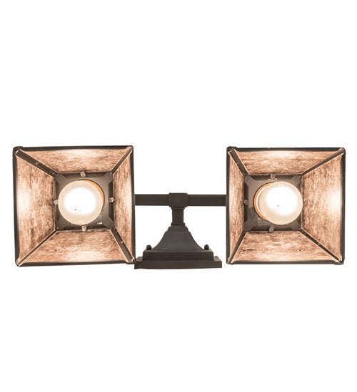 Meyda Lighting "T" Mission 17" 2-Light Costello Black Hand Rubbed Iron Vanity Light With Silver Mica Shade Glass