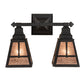 Meyda Lighting "T" Mission 17" 2-Light Costello Black Hand Rubbed Iron Vanity Light With Silver Mica Shade Glass