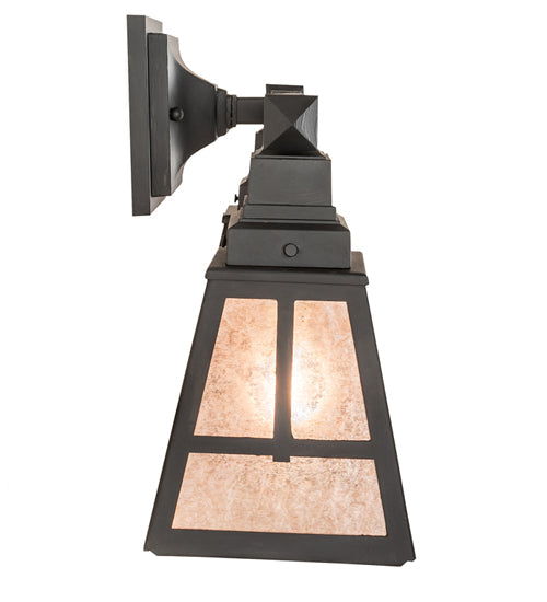 Meyda Lighting "T" Mission 17" 2-Light Costello Black Hand Rubbed Iron Vanity Light With Silver Mica Shade Glass