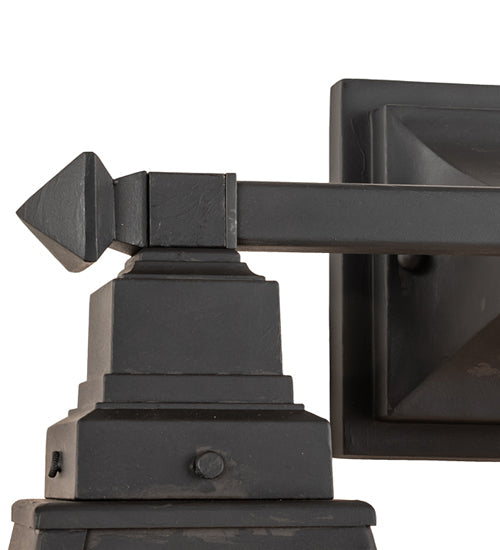 Meyda Lighting "T" Mission 17" 2-Light Costello Black Hand Rubbed Iron Vanity Light With Silver Mica Shade Glass