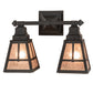 Meyda Lighting "T" Mission 17" 2-Light Costello Black Hand Rubbed Iron Vanity Light With Silver Mica Shade Glass