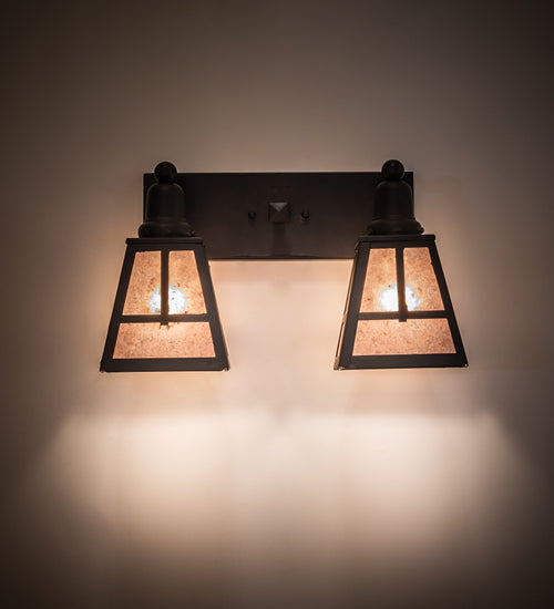 Meyda Lighting "T" Mission 17" 2-Light Costello Black Vanity Light With Silver Mica Shade Glass