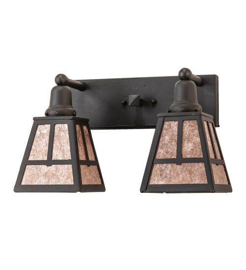 Meyda Lighting "T" Mission 17" 2-Light Costello Black Vanity Light With Silver Mica Shade Glass