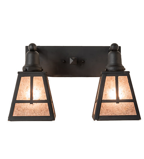 Meyda Lighting "T" Mission 17" 2-Light Costello Black Vanity Light With Silver Mica Shade Glass