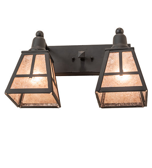 Meyda Lighting "T" Mission 17" 2-Light Costello Black Vanity Light With Silver Mica Shade Glass