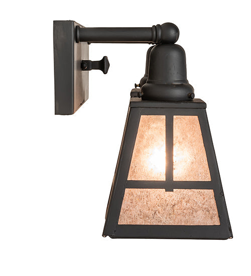 Meyda Lighting "T" Mission 17" 2-Light Costello Black Vanity Light With Silver Mica Shade Glass