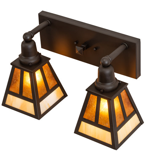 Meyda Lighting "T" Mission 17" 2-Light Oil Rubbed Bronze Vanity Light With Beige & Amber Mica Shade Glass