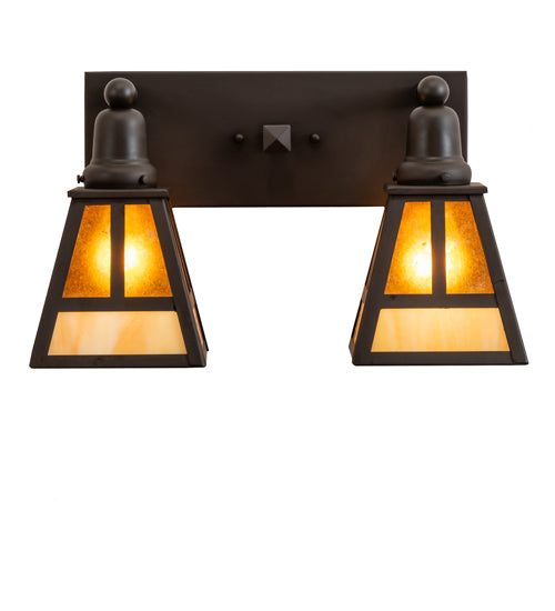 Meyda Lighting "T" Mission 17" 2-Light Oil Rubbed Bronze Vanity Light With Beige & Amber Mica Shade Glass
