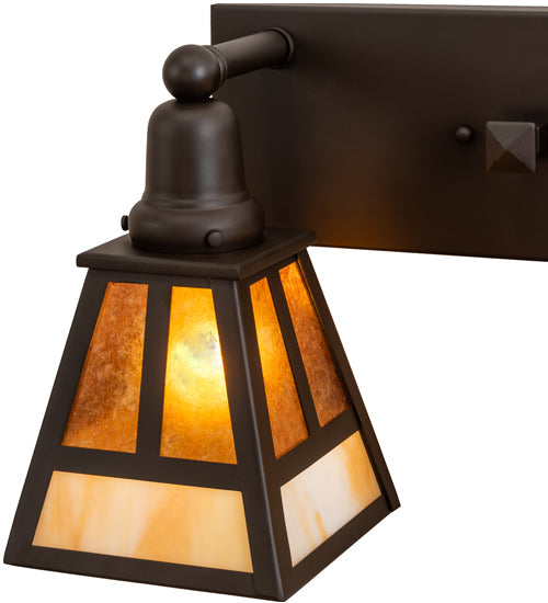 Meyda Lighting "T" Mission 17" 2-Light Oil Rubbed Bronze Vanity Light With Beige & Amber Mica Shade Glass