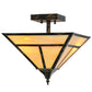 Meyda Lighting T Mission 19" 2-Light Antique Black Flush Mount Light With Beige Iridescent Shade Glass