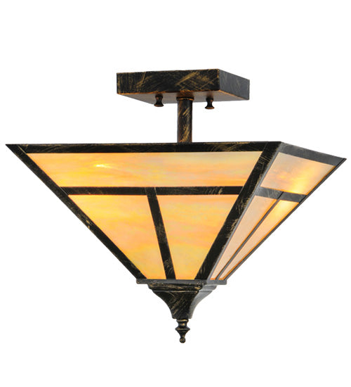 Meyda Lighting T Mission 19" 2-Light Antique Black Flush Mount Light With Beige Iridescent Shade Glass