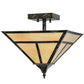 Meyda Lighting T Mission 19" 2-Light Antique Black Flush Mount Light With Beige Iridescent Shade Glass