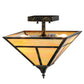 Meyda Lighting T Mission 19" 2-Light Antique Black Flush Mount Light With Beige Iridescent Shade Glass