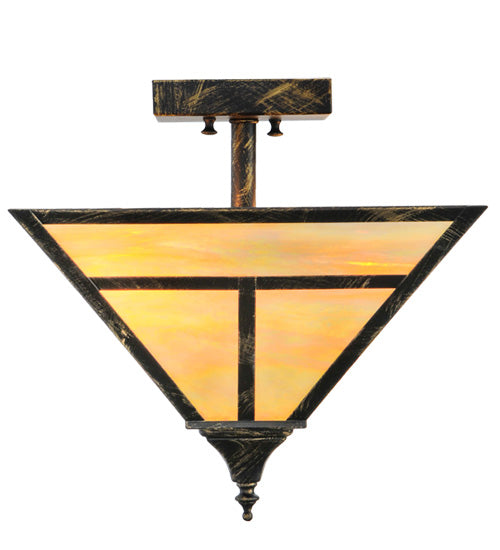 Meyda Lighting T Mission 19" 2-Light Antique Black Flush Mount Light With Beige Iridescent Shade Glass