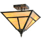 Meyda Lighting T Mission 19" 2-Light Antique Black Flush Mount Light With Beige Iridescent Shade Glass