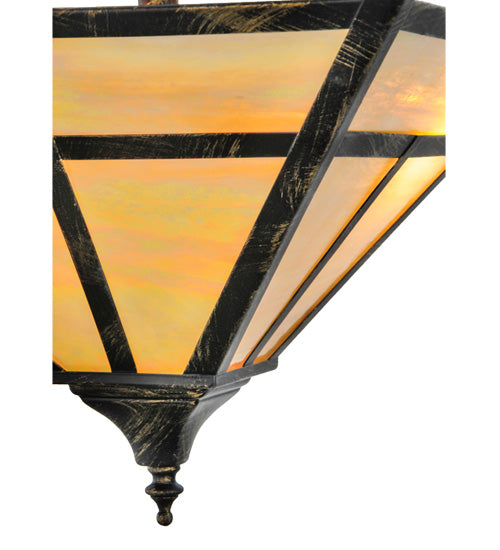 Meyda Lighting T Mission 19" 2-Light Antique Black Flush Mount Light With Beige Iridescent Shade Glass