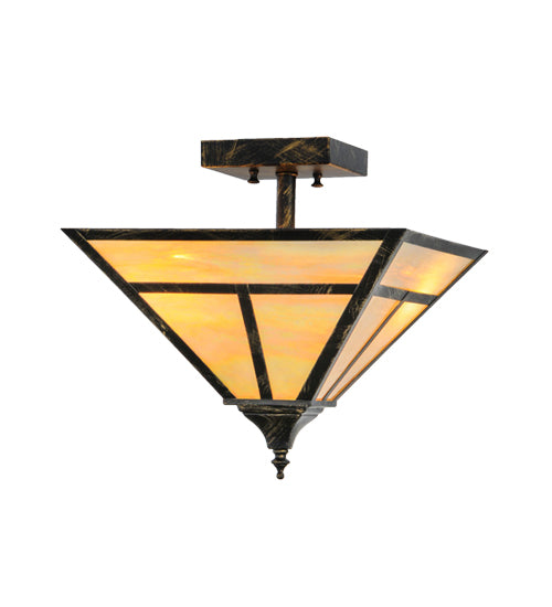 Meyda Lighting T Mission 19" 2-Light Antique Black Flush Mount Light With Beige Iridescent Shade Glass