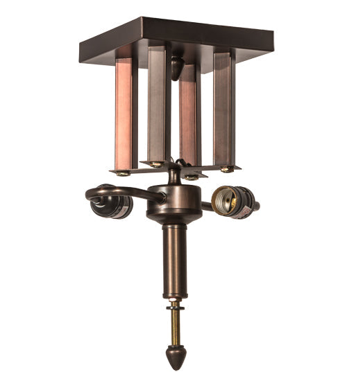 Meyda Lighting "T Mission" 19" 2-Light Craftsman Brown Finish Flush Mount Light With Frosted Honey Art Shade Glass
