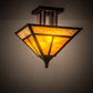 Meyda Lighting "T Mission" 19" 2-Light Craftsman Brown Finish Flush Mount Light With Frosted Honey Art Shade Glass