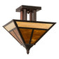 Meyda Lighting "T Mission" 19" 2-Light Craftsman Brown Finish Flush Mount Light With Frosted Honey Art Shade Glass