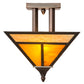 Meyda Lighting "T Mission" 19" 2-Light Craftsman Brown Finish Flush Mount Light With Frosted Honey Art Shade Glass