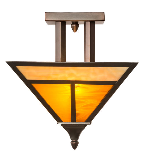 Meyda Lighting "T Mission" 19" 2-Light Craftsman Brown Finish Flush Mount Light With Frosted Honey Art Shade Glass
