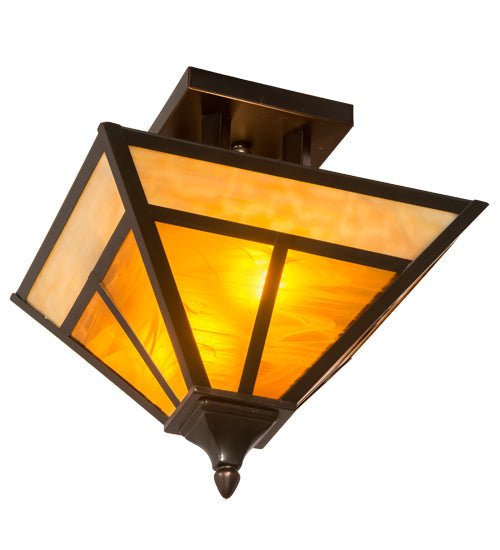 Meyda Lighting "T Mission" 19" 2-Light Craftsman Brown Finish Flush Mount Light With Frosted Honey Art Shade Glass