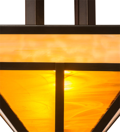 Meyda Lighting "T Mission" 19" 2-Light Craftsman Brown Finish Flush Mount Light With Frosted Honey Art Shade Glass