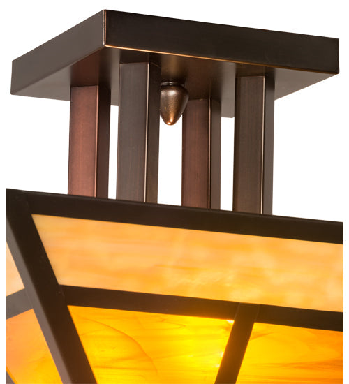 Meyda Lighting "T Mission" 19" 2-Light Craftsman Brown Finish Flush Mount Light With Frosted Honey Art Shade Glass