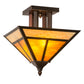 Meyda Lighting "T Mission" 19" 2-Light Craftsman Brown Finish Flush Mount Light With Frosted Honey Art Shade Glass
