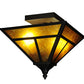 Meyda Lighting T Mission 19" 2-Light Craftsman Brown Flush Mount Light With Amber Mica Shade Glass