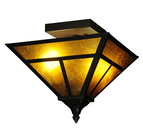 Meyda Lighting T Mission 19" 2-Light Craftsman Brown Flush Mount Light With Amber Mica Shade Glass