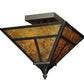 Meyda Lighting T Mission 19" 2-Light Craftsman Brown Flush Mount Light With Amber Mica Shade Glass