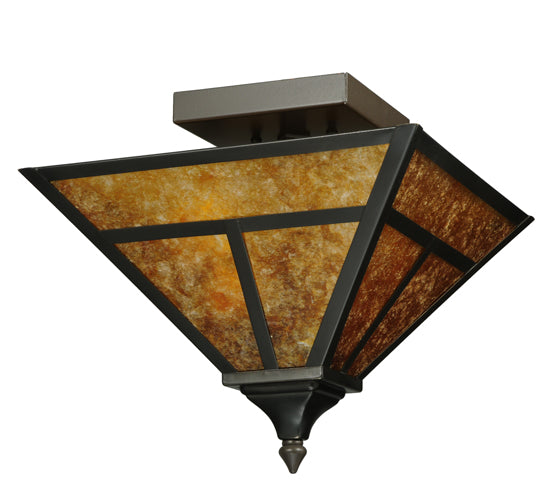 Meyda Lighting T Mission 19" 2-Light Craftsman Brown Flush Mount Light With Amber Mica Shade Glass