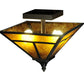 Meyda Lighting T Mission 19" 2-Light Craftsman Brown Flush Mount Light With Amber Mica Shade Glass